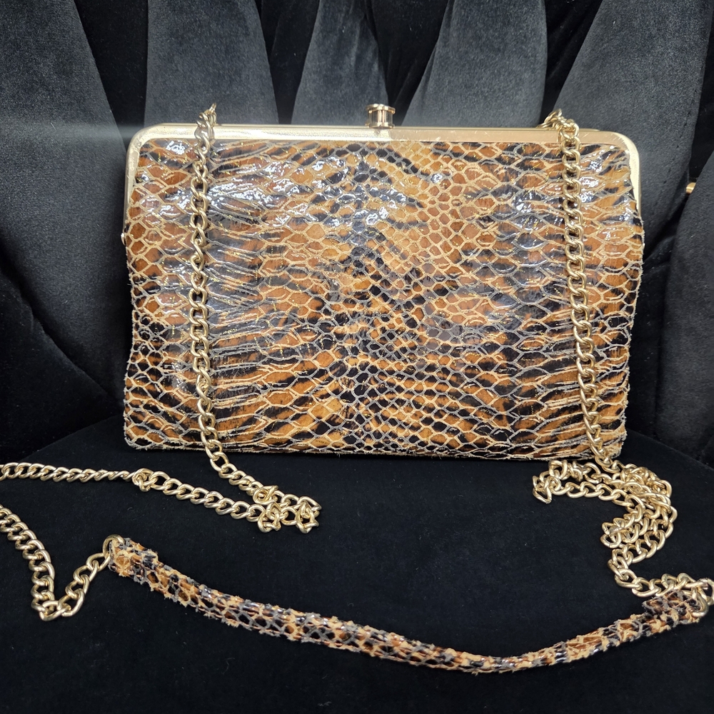 Elegant Gold and Brown Snake Print Clutch (Hobo)